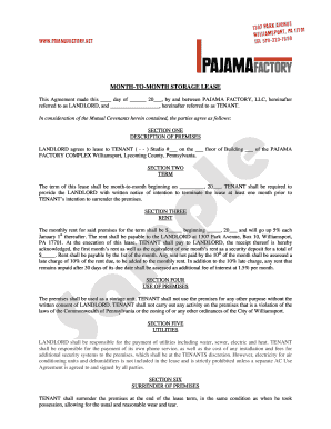 Month-to-month storage room lease agreement - Pajama Factory - pajamafactory