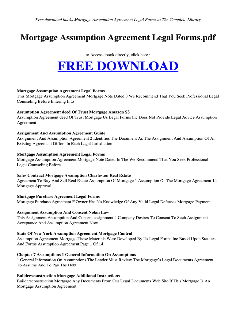 Fillable Online radiorusak esy MORTGAGE ASSUMPTION AGREEMENT LEGAL