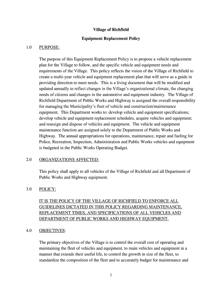 Fillable Online Equipment replacement policy Fax Email Print pdfFiller