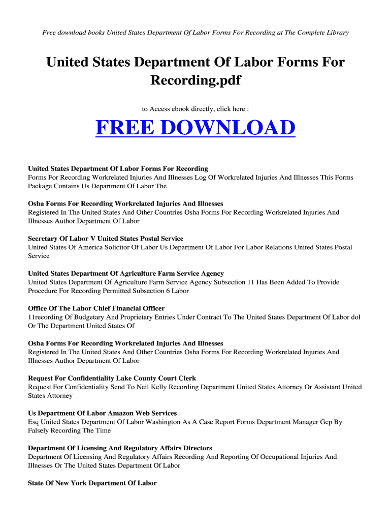 Fillable Online radiorusak esy UNITED STATES DEPARTMENT OF LABOR FORMS FOR RECORDINGPDF Free ...
