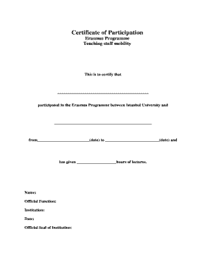 Certificate of detention - Certificate of Participation - ERASMUS - erasmus istanbul edu