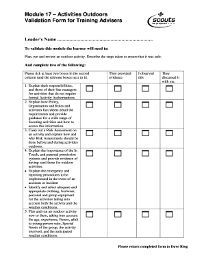 Module 17 Activities Outdoors Validation Form for Training - dorking ukscouts org