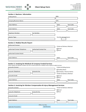 Head Office Mandurah WA 6210 Client Setup Form