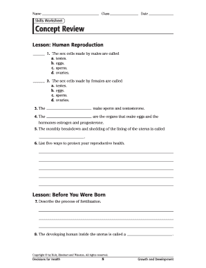 Name Class Date Skills Worksheet Concept Review Lesson: Human Reproduction 1 - masteryoung