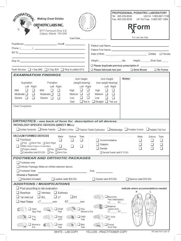 Fillable Online orthotic Printable Footwear Rx Form orthotic Fax