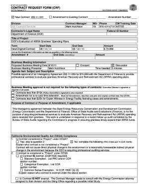 Construction work order template excel - STATE OF CALIFORNIA CONTRACT REQUEST FORM (CRF) CEC94 (Revised 5/11) CALIFORNIA ENERGY COMMISSION New Contract 20011009 Division 200 Financial Services Amendment to Existing Contract: Contract Manager: Mark Hutchison Amendment Number: MS - -