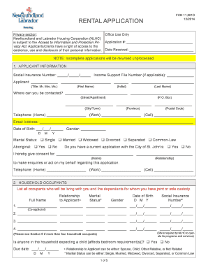 FCN 11,001D 12/2014 RENTAL APPLICATION Privacy section: Office Use Only Newfoundland and Labrador Housing Corporation (NLHC) Application #: is subject to the Access to Information and Protection Privacy Act