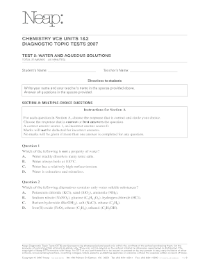 Fillable Online 2007 NEAP Water and Solutions Test Solutions ...