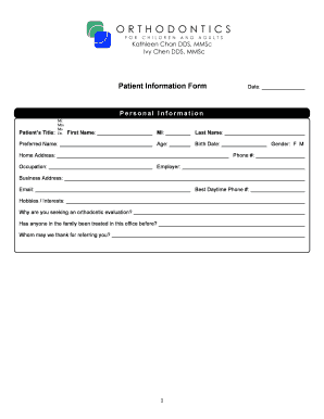 Simple medical form - Adult medical history form - CC Orthodontics