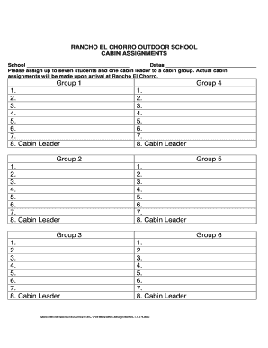 Fillable Online CABIN ASSIGNMENTS Fax Email Print - pdfFiller
