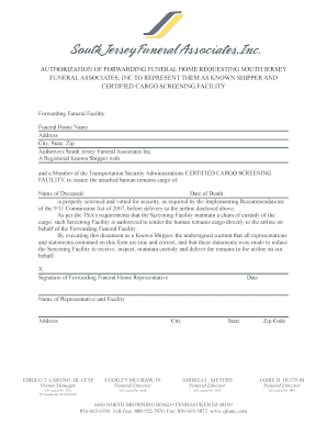 Authorization of forwarding funeral home requesting south jersey ...