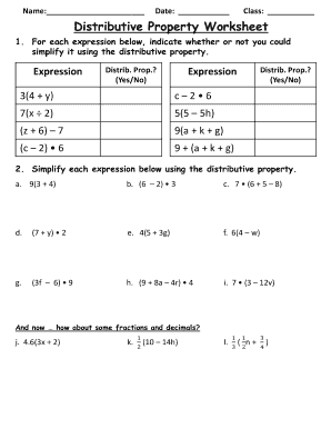 Distributive Property Worksheet - Fill and Sign Printable Template Online