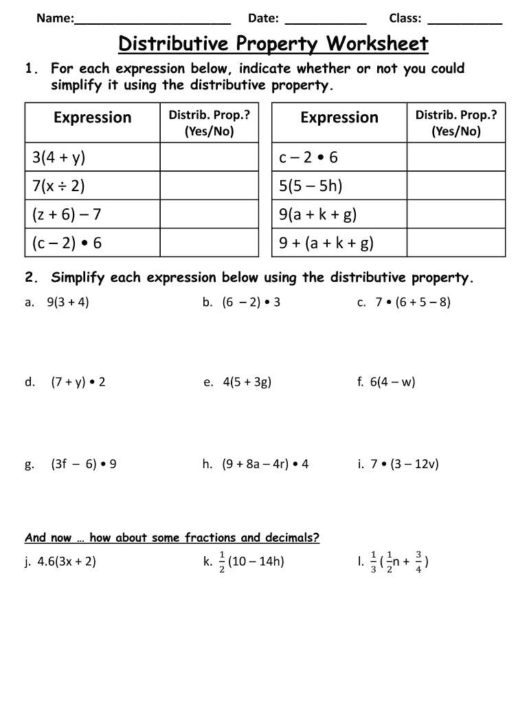 Distributive Property Worksheet Pdf Fill Online Printable Fillable Blank PdfFiller