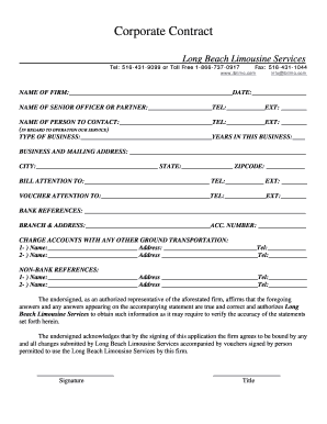 Fillable Online Corporate Contract - Long Beach Limousine Fax Email ...