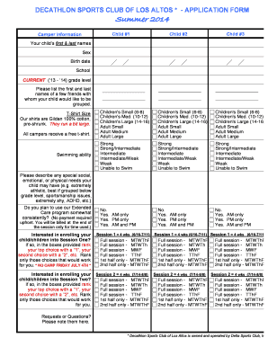 DECATHLON SPORTS CLUB OF LOS ALTOS - APPLICATION FORM