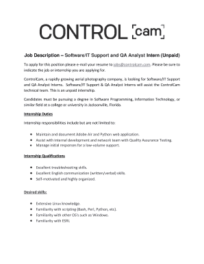 Job Description Software/IT Support and QA Analyst Intern (Unpaid)