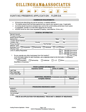 Hunting preserve application - florida - Philadelphia Insurance bb
