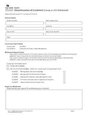 Form Discontinuation of Enrolment Course or Unit Withdrawal