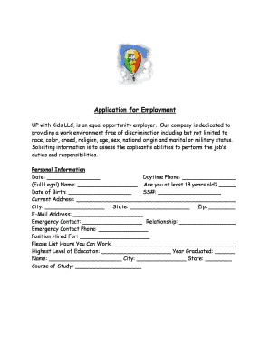Application for Employment - bUPb With Kids - up-withkids