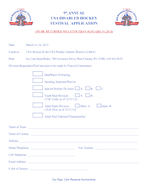 9 ANNUAL USA DISABLED HOCKEY FESTIVAL APPLICATION