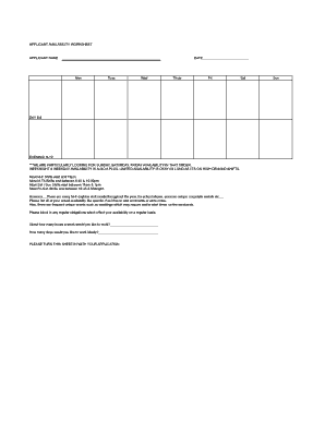 work availability sheet