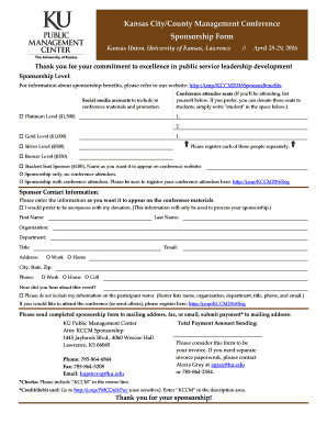 Kansas City/County Management Conference Sponsorship Form