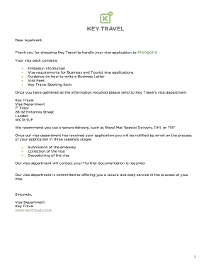 Employment letter for visa uk - Mongolia - Key Travel