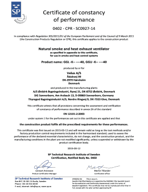 Certificate of Constancy of Performance