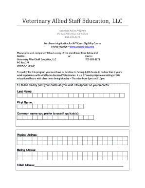 Application for Enrollment form for January 2017 Class - Veterinary bb