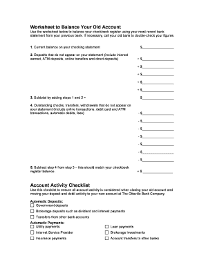 Fillable Online Use the worksheet below to balance your checkbook ...