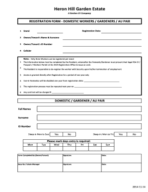 Registration form for Domestic Workers & Gardeners - Heron Hill ... - heronhill co