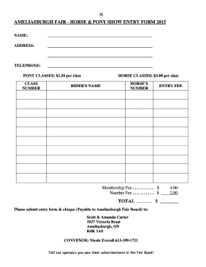 BAMELIASBURGHb FAIR - HORSE amp PONY SHOW ENTRY FORM 2015