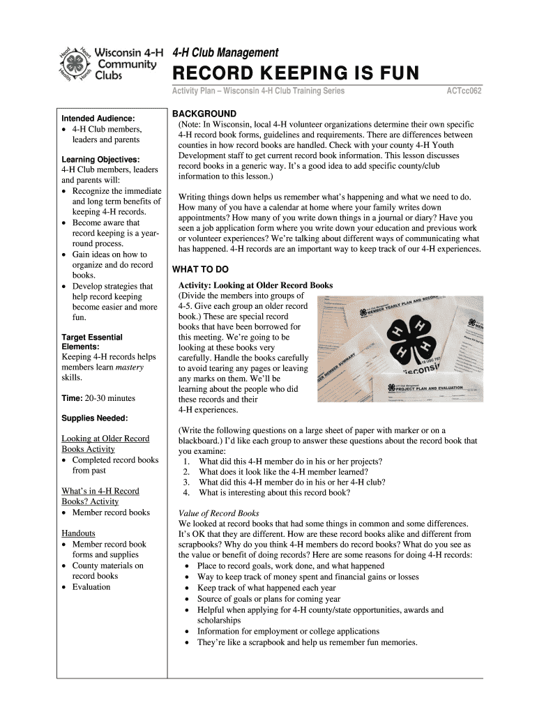 Fillable Online RECORD KEEPING IS FUN Fax Email Print pdfFiller