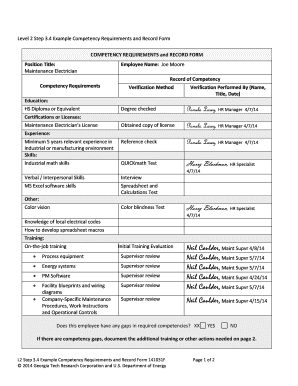 Step 34 Example Competency Rqrmts and Record Form - www1 eere energy