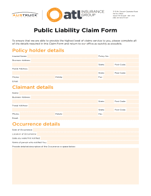 Austruck Public Liability bClaim Formb