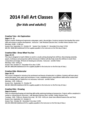 2014 Fall Art Classes - Northville Art House - northvillearthouse