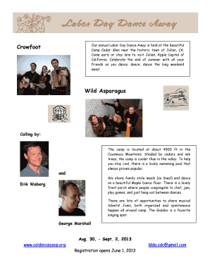 Crowfoot Our annual Labor Day Dance Away is held at the - caldancecoop