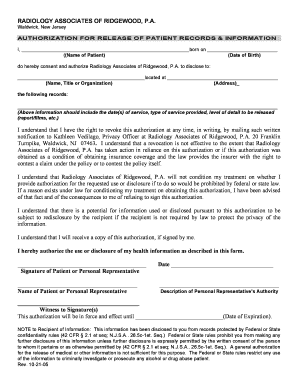 Hipaa release form new jersey - ridgewood radiology associates