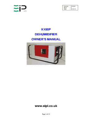 Pet transfer of ownership document - K100P DEHUMIDIFIER OWNERS MANUAL - bH2OTEKb