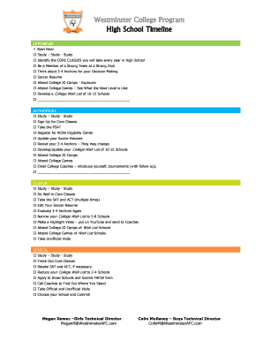 Westminster College Program High School Timeline