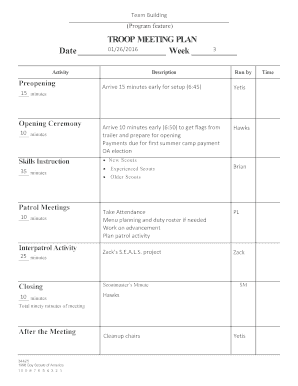 Fillable Online TROOPMEETINGPLAN Date Week 01262016 3 Fax Email Print ...