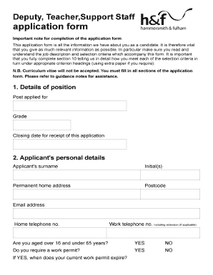 Deputy TeacherSupport Staff application form - avonmore lbhf sch