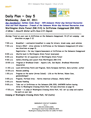 Daily Plan Day 5 - Delaware River Sojourn - delawareriversojourn