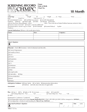 SCREENING RECORD bCHMPCb Chart No 18 Month - chmpc