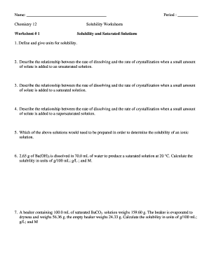 Chemistry 12 Solubility Worksheets