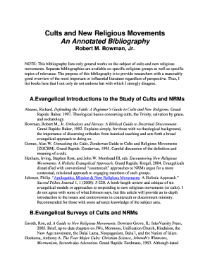 Bibliography of history project - Cults And New Religious Movements An Annotated Bibliography - IRR - irr