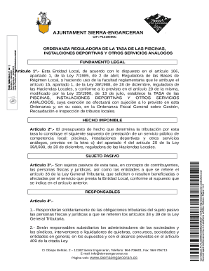 Ajuntament sierra-engarceran cif: p1210500c ordenanza reguladora de la tasa de las piscinas, instalc