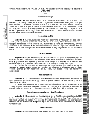 ORDENANZA REGULADORA DE LA TASA POR RECOGIDA DE RESIDUOS SLIDOS URBANOS TRATAMIENTO Y ELIMINACIN DE 