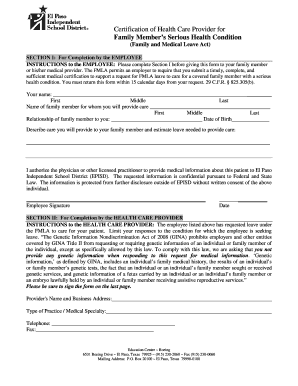 Printable fmla forms for family member - Family Medical Leave (FMLA) Request Form - El Paso Independent ... - episd