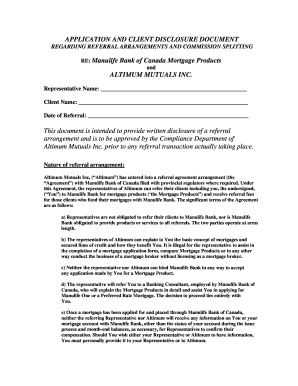 Heavy equipment purchase agreement - APPLICATION AND CLIENT DISCLOSURE DOCUMENT REGARDING REFERRAL ARRANGEMENTS AND COMMISSION SPLITTING - altimumreps